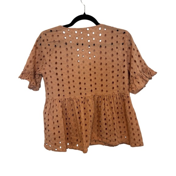 ASOS Broderie Smocked Women's Top Fluted Sleeve Deep V-Neck Size 8 - Picture 5 of 5